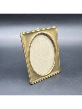 Vintage Brass Oval Photo Frame Gold Tone Metal Easel Back Picture Holder Table